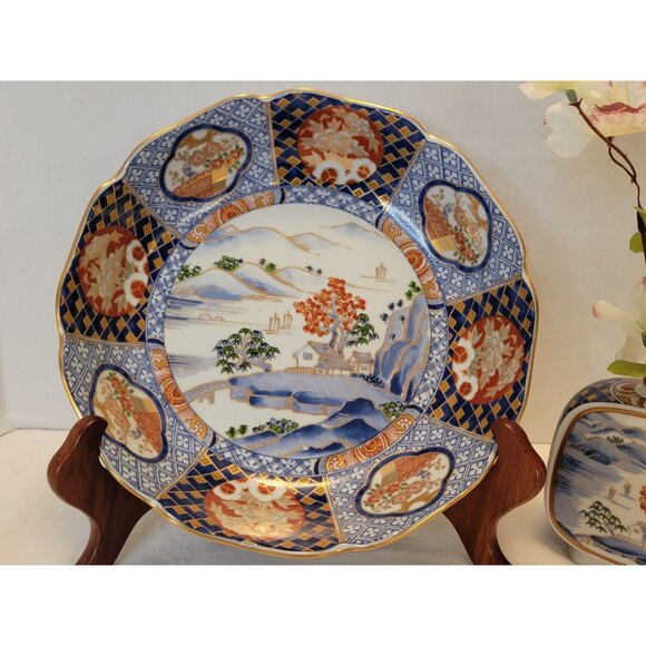 Vntg OMC Otagiri Japanese Imari 9 3/4" Bowl & 4 1/2" Vase Set Porcelain Stunning - Picture 2 of 13